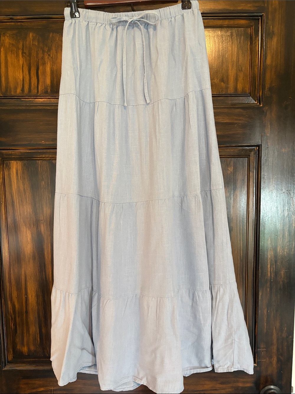 Light Blue Linen Like Skirt with Drawstring Waist